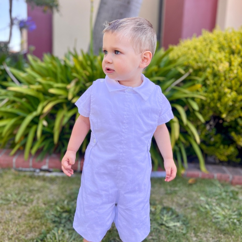 STRASBURG white boys 2 piece shortall baptism/christening outfit